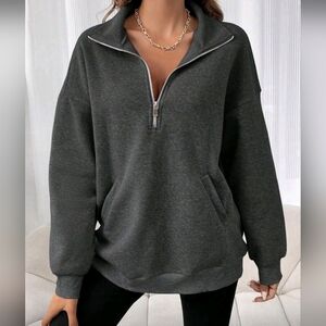 Women's Plus Size Charcoal Half-Zip Pullover